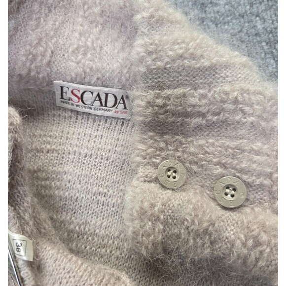 Vintage Escada Coat Womens 36 Small Beige Mohair Wool Long Knit Cardigan 80s - Picture 7 of 12